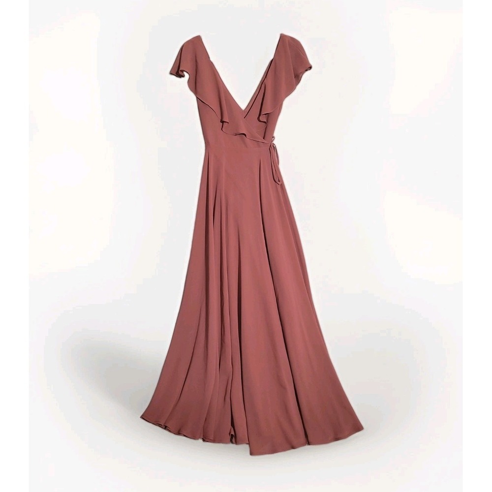 Jenny Yoo Collection SZ 4 Dusty Rose Faye Flutter Sleeve Maxi Wrap Dress/Gown - Picture 2 of 10